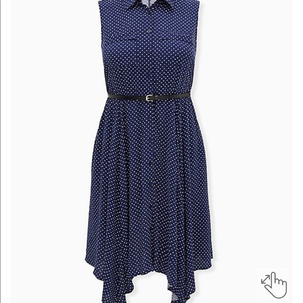 Torrid Navy & White Polka Dot Hearts Challis Handkerchief Shirt Dress